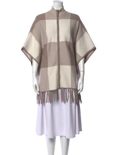 Pre-owned Christian Siriano Plaid Print Mock Neck Sweater In Neutrals