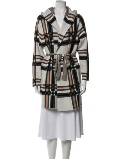 Pre-owned Christian Siriano Plaid Print Trench Coat In Gray