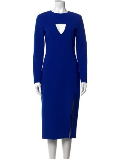 Pre-owned Christian Siriano Plunge Neckline Midi Length Dress In Blue
