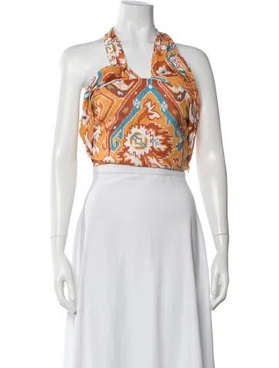 Pre-owned Christian Siriano Printed Halterneck Top In Multicolor