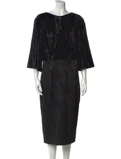 Pre-owned Christian Siriano Printed Midi Length Dress In Black