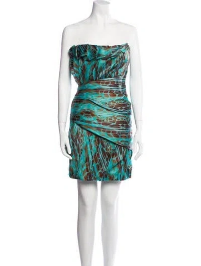Pre-owned Christian Siriano Printed Mini Dress In Blue