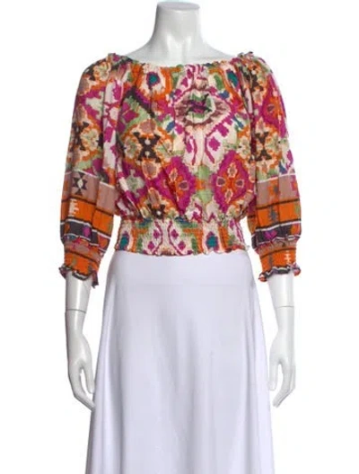 Pre-owned Christian Siriano Printed Off-the-shoulder Blouse In Orange