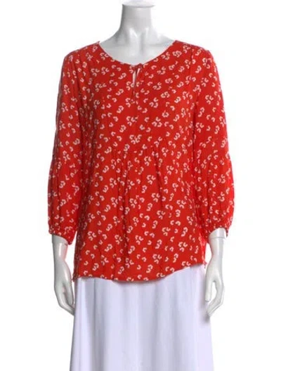 Pre-owned Christian Siriano Printed Scoop Neck Blouse In Orange