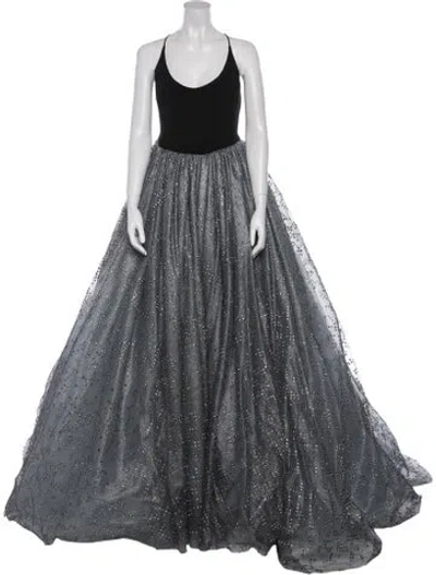 Pre-owned Christian Siriano Scoop Neck Long Dress In Gray