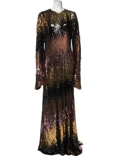 Pre-owned Christian Siriano Sequin Long Dress In Black