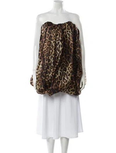 Pre-owned Christian Siriano Silk Animal Print Top In Brown