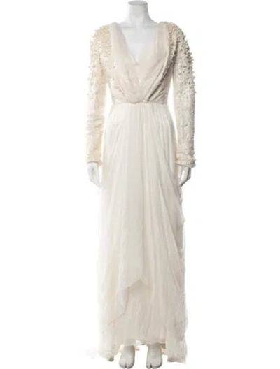 Pre-owned Christian Siriano Silk Long Dress W/ Tags In Neutrals