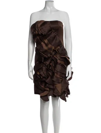 Pre-owned Christian Siriano Silk Mini Dress In Brown