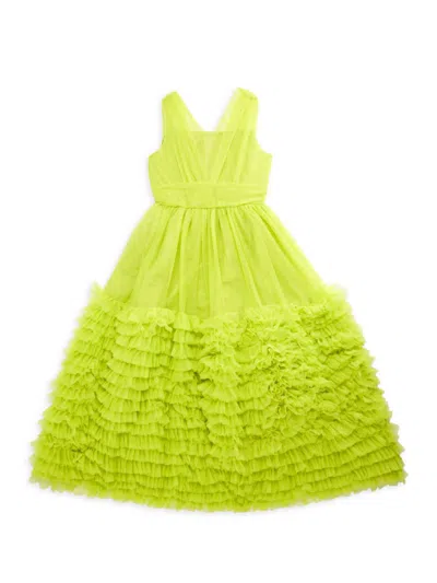 Christian Siriano Kids' Big Girls Pleated And Tiered Maxi Gown In Lime