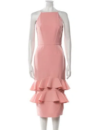 Pre-owned Christian Siriano Square Neckline Midi Length Dress In Pink