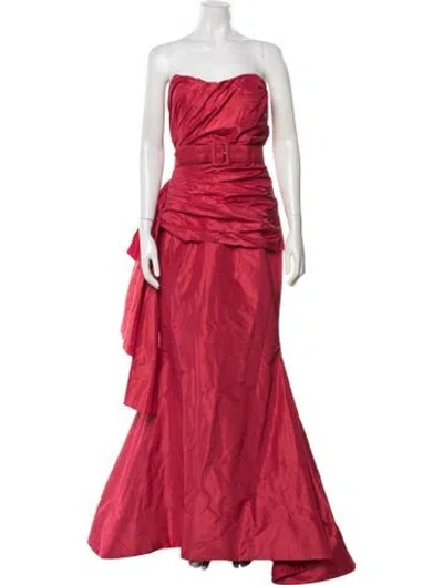 Pre-owned Christian Siriano Strapless Long Dress In Red