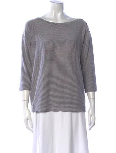 Pre-owned Christian Siriano Striped Bateau Neckline Top In White