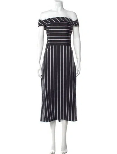 Pre-owned Christian Siriano Striped Midi Length Dress W/ Tags In Black
