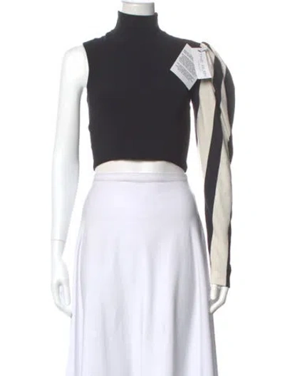 Pre-owned Christian Siriano Striped Mock Neck Crop Top In Neutral