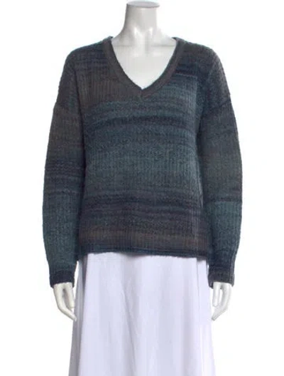 Pre-owned Christian Siriano Striped V-neck Sweater In Blue