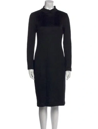 Pre-owned Christian Siriano Turtleneck Midi Length Dress In Black
