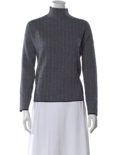 Pre-owned Christian Siriano Tweed Pattern Mock Neck Sweater In Blue