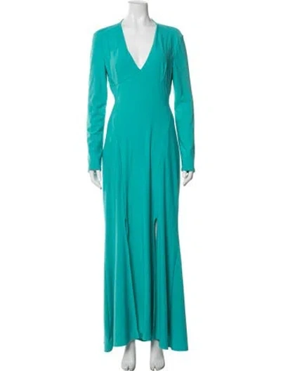 Pre-owned Christian Siriano V-neck Long Dress In Blue/green