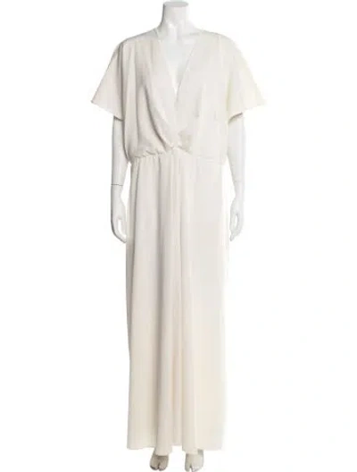 Pre-owned Christian Siriano V-neck Long Dress In Neutrals