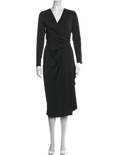 Pre-owned Christian Siriano V-neck Midi Length Dress In Black