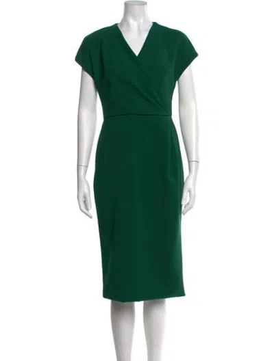 Pre-owned Christian Siriano V-neck Midi Length Dress In Green