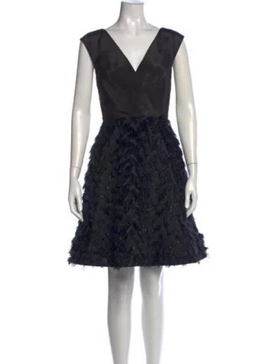 Pre-owned Christian Siriano V-neck Mini Dress In Black