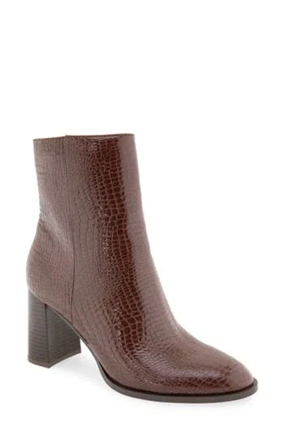 Christian Siriano Weyton Croc Embossed Faux Leather Bootie In Dark Brown Croc