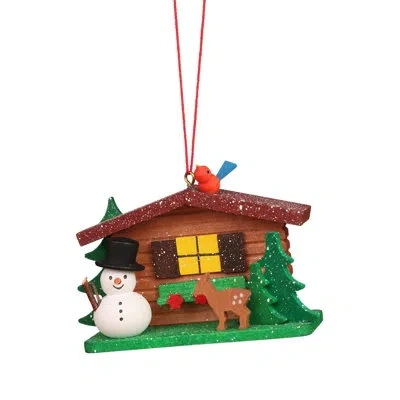 Christian Ulbricht Cottage With Snowman And Deer Hanging Figurine Ornament
