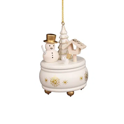 Christian Ulbricht Ornament - White Music Box With Snowman - 3"h X 2.5"w X 2.5"d In Neutral