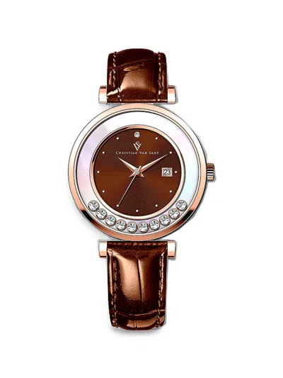 Christian Van Sant Bria Crystal-embellished 40mm Watch In Brown