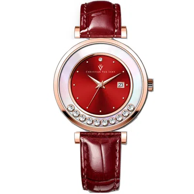 Christian Van Sant Bria Quartz Red Dial Ladies Watch Cv3816 In Pink/red/rose Gold Tone/gold Tone