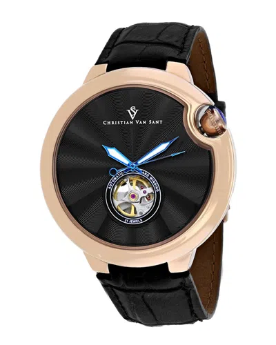 Christian Van Sant Cyclone Automatic Black Dial Mens Watch Cv0147 In Black / Blue / Gold Tone / Rose / Rose Gold Tone