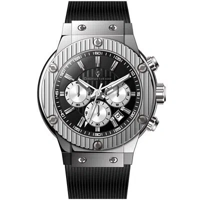 Pre-owned Christian Van Sant Mens Monarchy Watch Cv8141 Black Dial Rubber Strap 50m