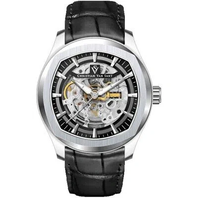 Pre-owned Christian Van Sant Mens Romeo Black Dial Watch Cv9500 Stainless Steel Leather