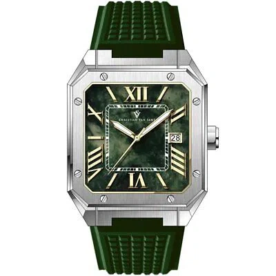 Pre-owned Christian Van Sant Mosaic Green Dial Watch Cv6182 Stainless Steel Rubber
