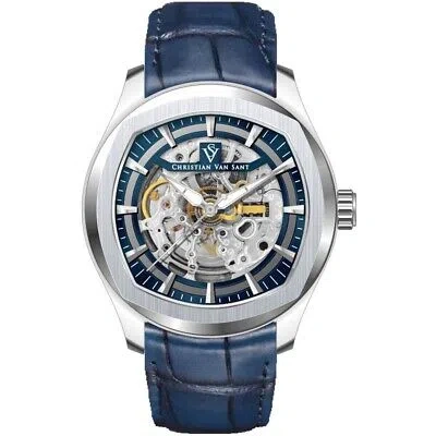 Pre-owned Christian Van Sant Romeo Watch Cv9501 Blue Dial Stainless Steel Leather Strap
