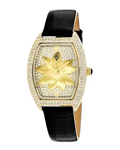 Christian Van Sant Women's Lotus Gold Dial Watch In Black / Gold / Gold Tone / Yellow