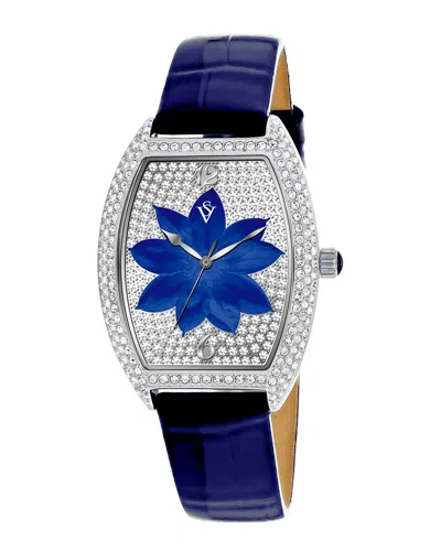 Christian Van Sant Women's Lotus Blue Dial Watch In Black / Blue