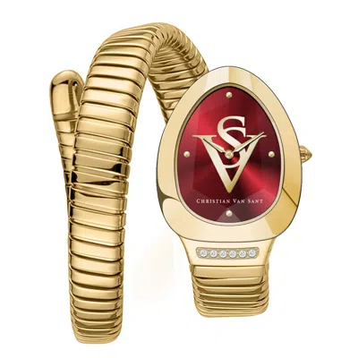 Christian Van Sant Naga Quartz Red Dial Ladies Watch Cv0873 In Red   / Gold Tone / Yellow