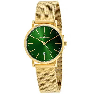 Christian Van Sant Women's Paradigm Green Dial Watch In Gold Tone / Green / Yellow