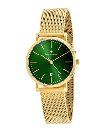 Christian Van Sant Women's Paradigm Green Dial Watch In Gold Tone / Green / Yellow