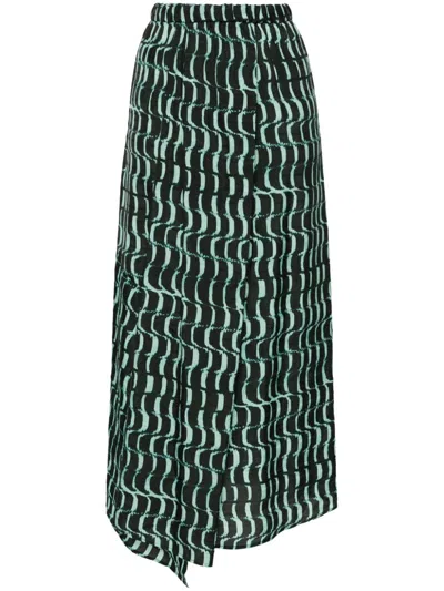 Christian Wijnants Abstract-print Midi Skirt In 绿色