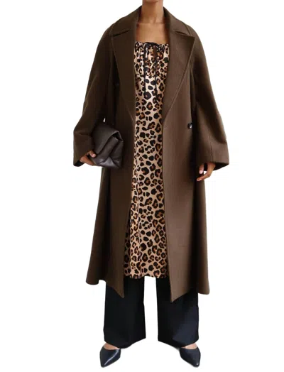 Christian Wijnants Cilia Double Breast Wool Coat In Dark Moss In Brown