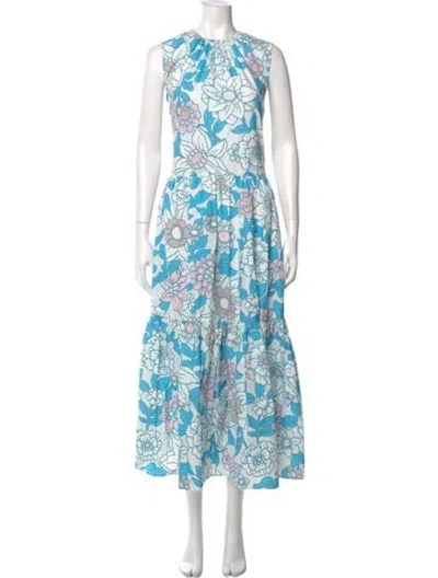 Pre-owned Christian Wijnants Floral Print Long Dress In Blue