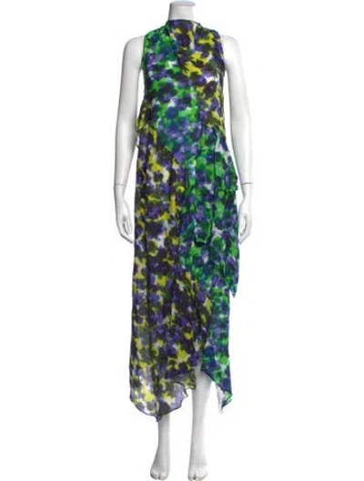 Pre-owned Christian Wijnants Floral Print Long Dress In Green