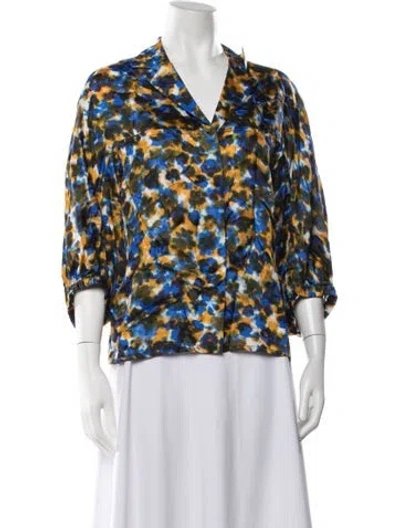 Pre-owned Christian Wijnants Floral Print V-neck Blouse In Blue