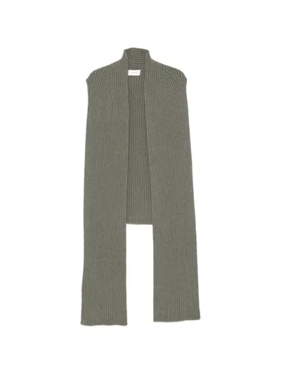 Christian Wijnants Kadija Ribbed-knit Pin-fastening Scarf In Green