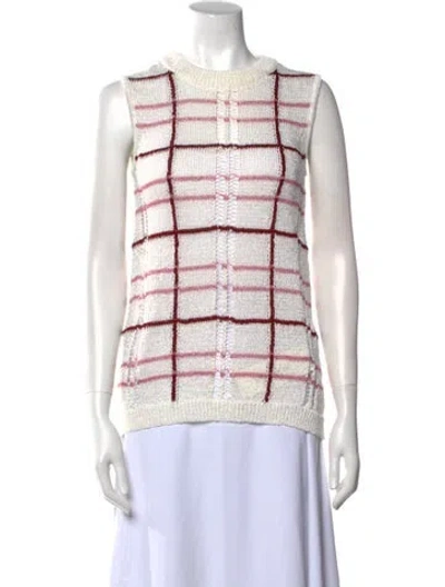 Pre-owned Christian Wijnants Plaid Print Crew Neck Top In White