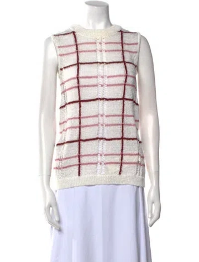 Pre-owned Christian Wijnants Plaid Print Crew Neck Top In White